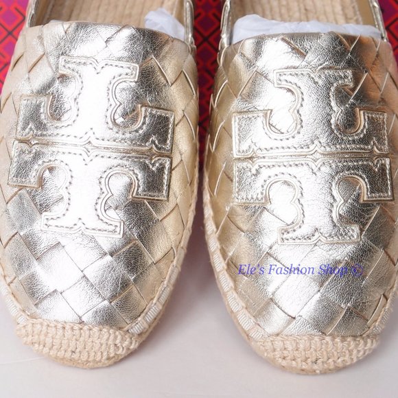 NIB Tory Burch Ines Woven Leather Espadrille Flat Spark Gold US 7 9 9.5 AUTHENTC - Picture 5 of 14